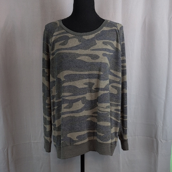 Torrid Camouflage Crewneck Sweater in Olive and Charcoal - Picture 1 of 5